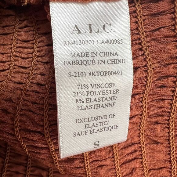 NWT A.L.C. Dana Smocked Top Short Sleeve Cropped in Deep Amber Brown Size S - Picture 5 of 7